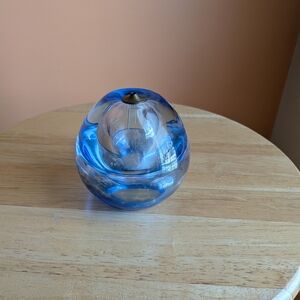 Hand Blown Glass Florian Oil Lamp White Blue Brass wick holder